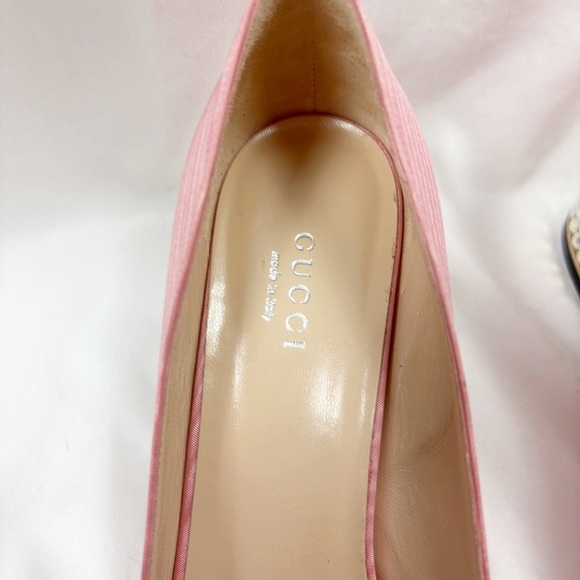 Gucci Madelyn Silk Moire Crystal G Block Heel Pump Pink EU 36.5 Designer - Picture 11 of 11